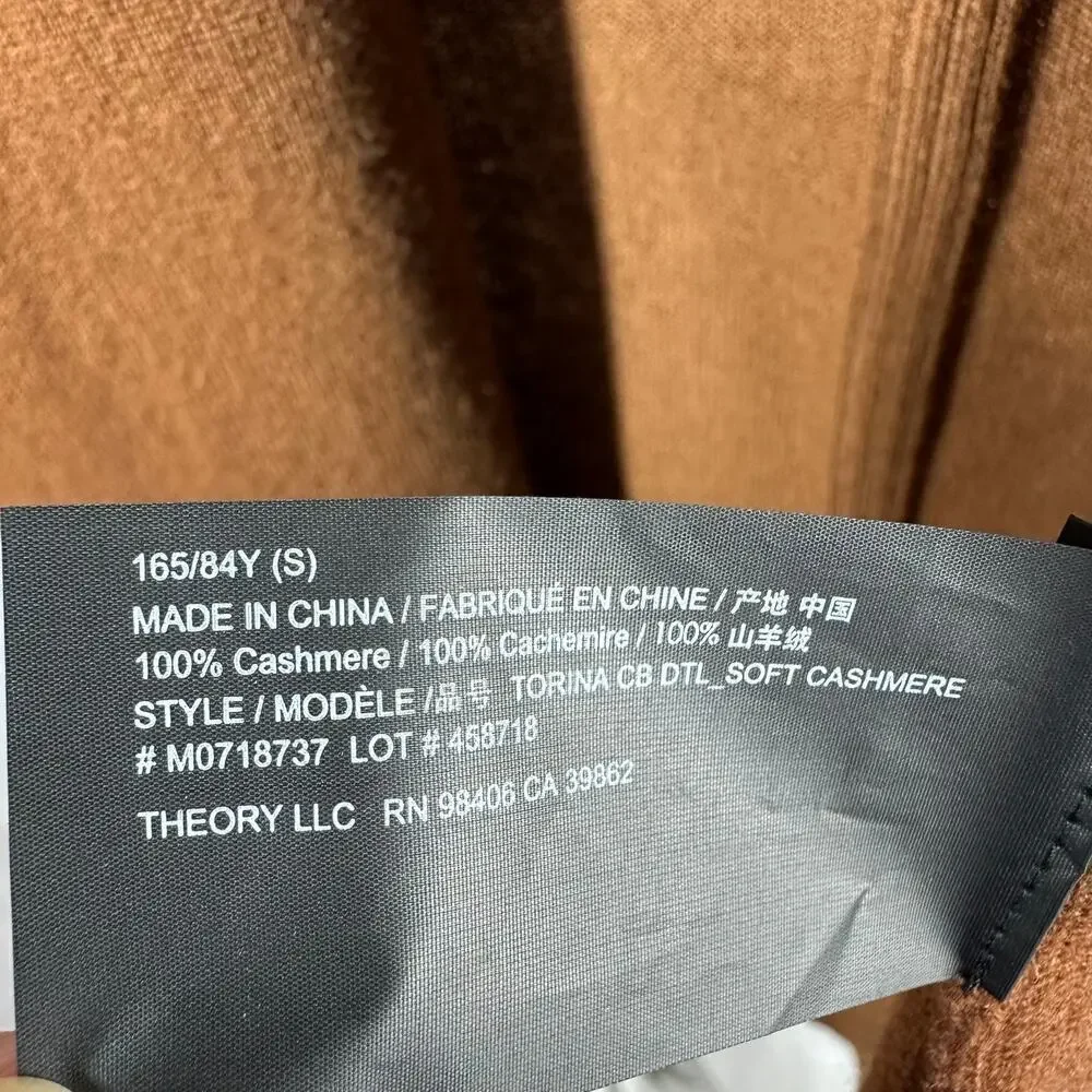THEORY Torina Long Line 100% Cashmere Open Front Cardigan Syrup Small Neutral